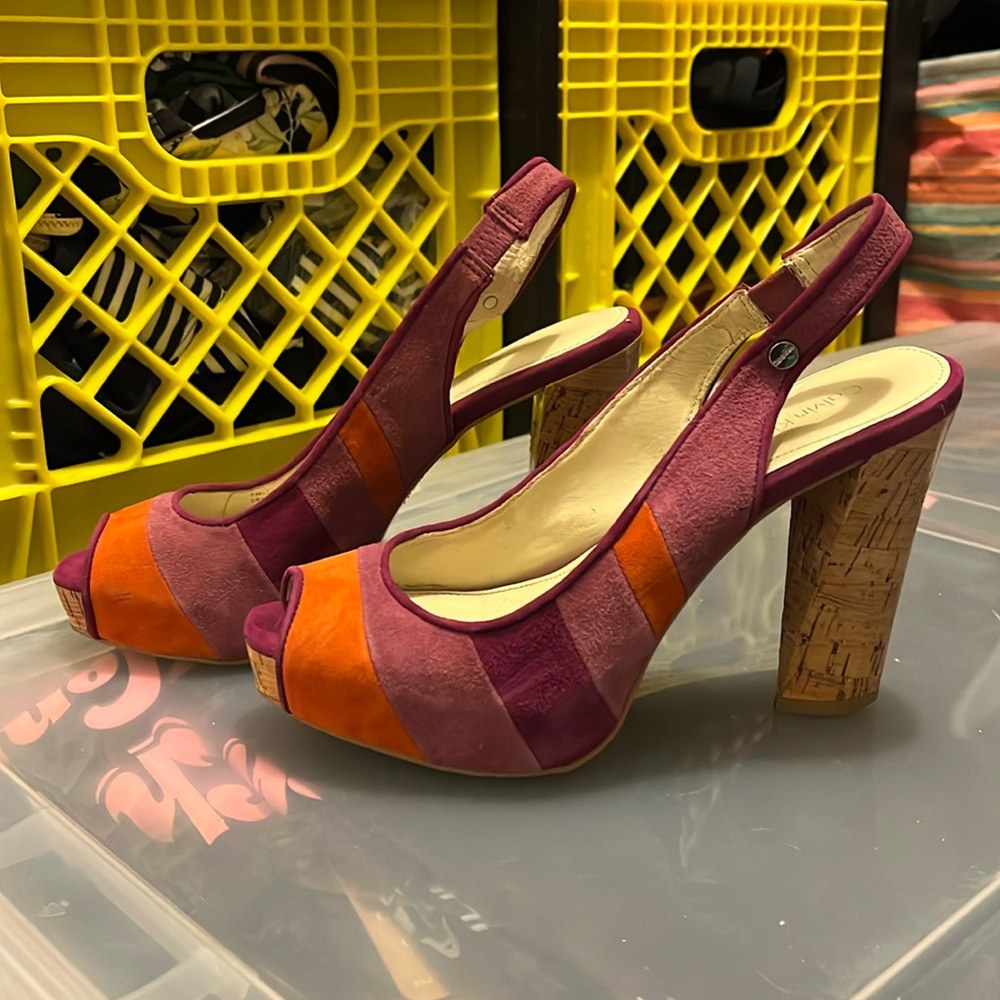 Calvin Klein orange and purple platform heels size 7